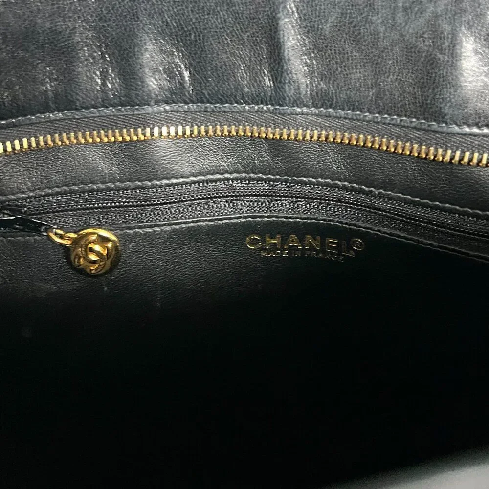 Vintage Chanel Black Quilted Lambskin Medallion Tote and CC Lambskin Flap Wallet